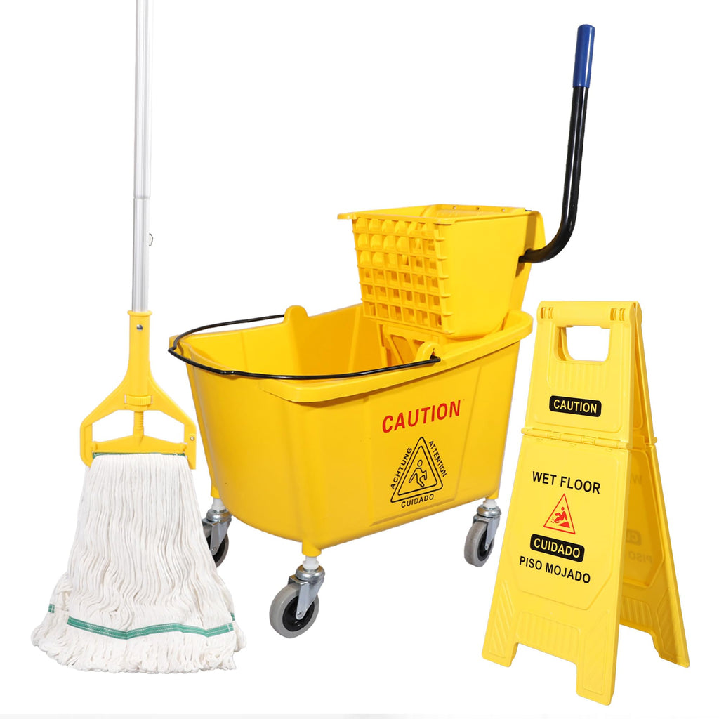 35Qt. Side-Press Mop Bucket and Wringer Combo on Wheels, Yellow X1503