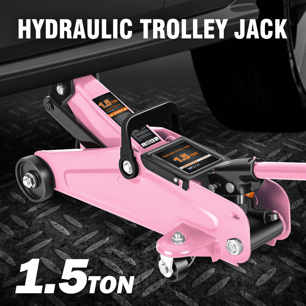 Low Profile Hydraulic Trolley Floor Jack 1.5 Ton Pink M25931
