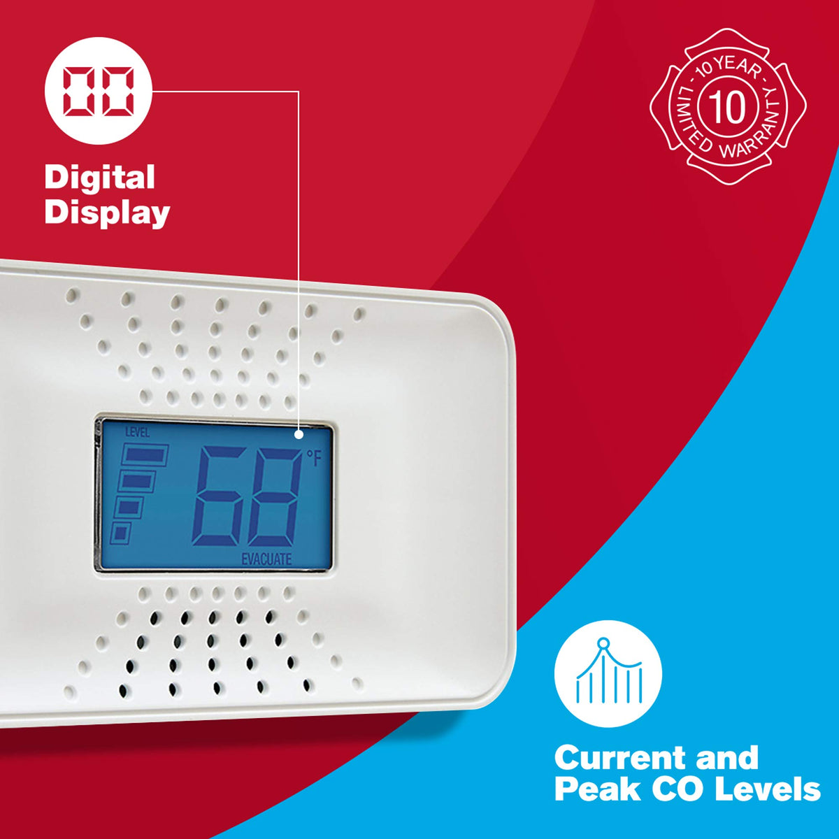 10-Year Battery Carbon Monoxide Alarm with Digital Display H7617