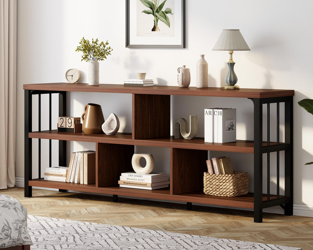 63” Long Low Open Wood Bookshelf F23126