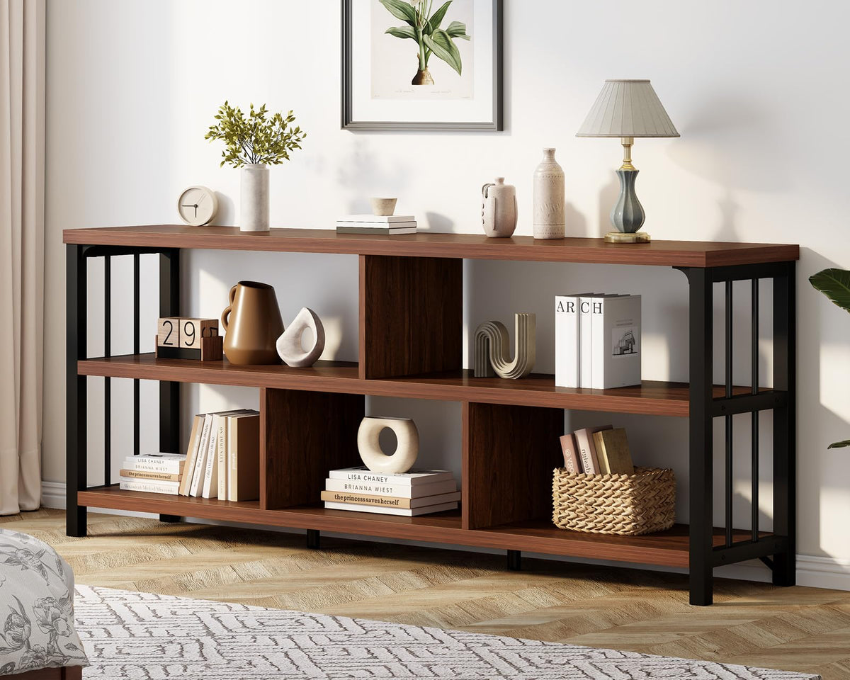 63” Long Low Open Wood Bookshelf F23126