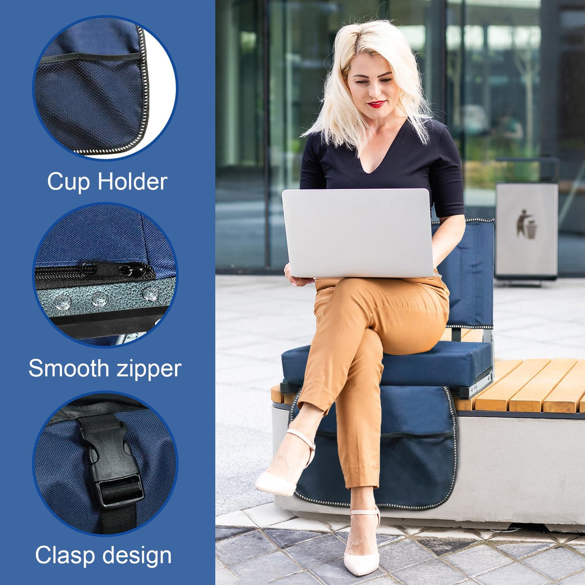 Portable Folding Stadium Seats with Back Support and Cushion, Navy, 2Pack L213548