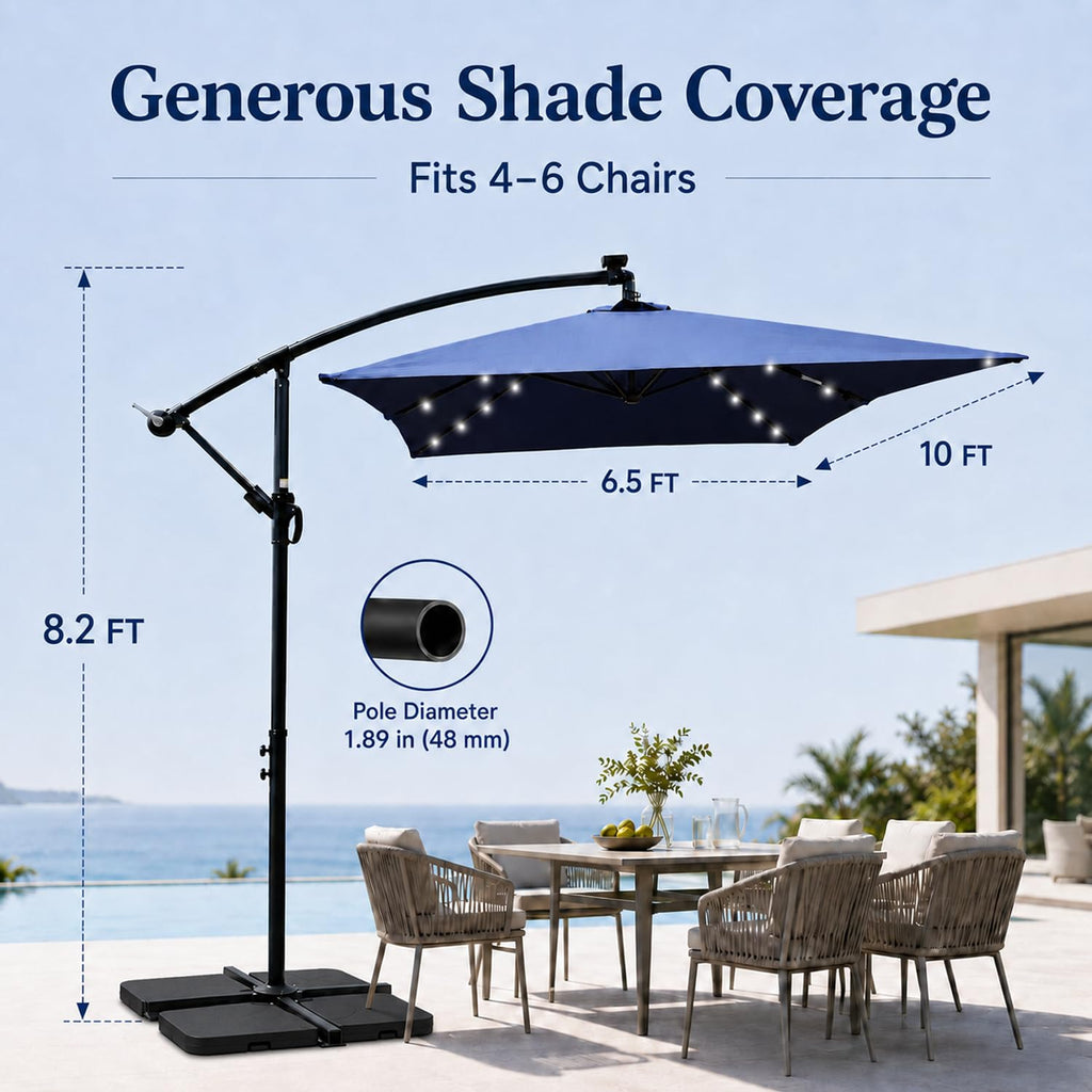 10x6.5FT Navy Blue Solar Patio Umbrella V560172