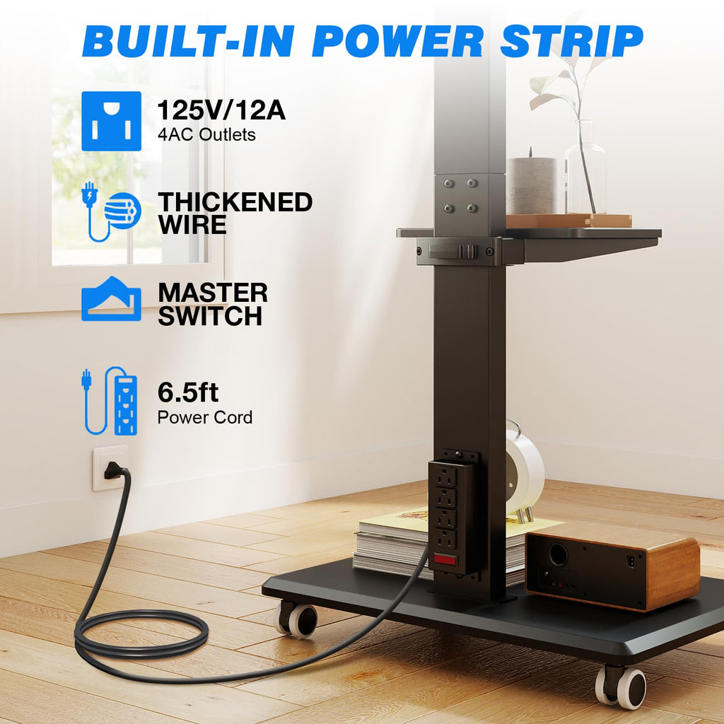 Black Mobile TV Stand 32-75 Inch with Power Outlet and Shelf G7553