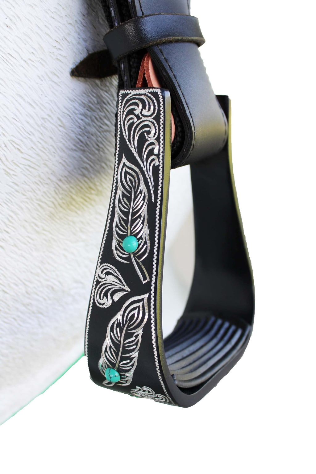 Black Aluminum Engraved Horse Saddle Stirrups O929