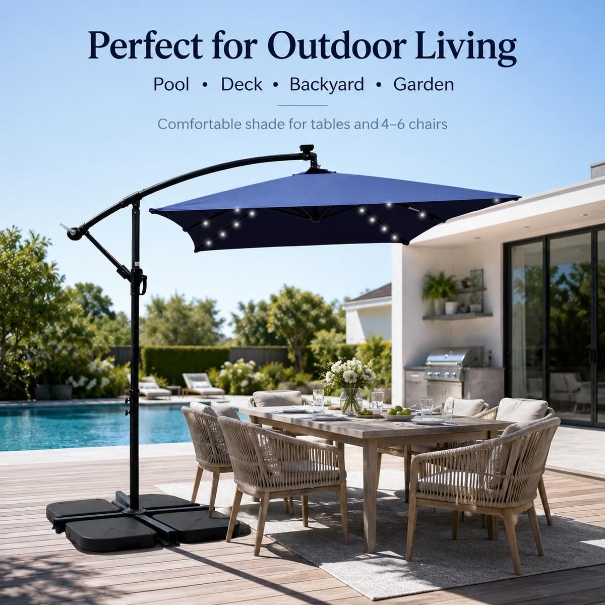 10x6.5FT Navy Blue Solar Patio Umbrella V560172
