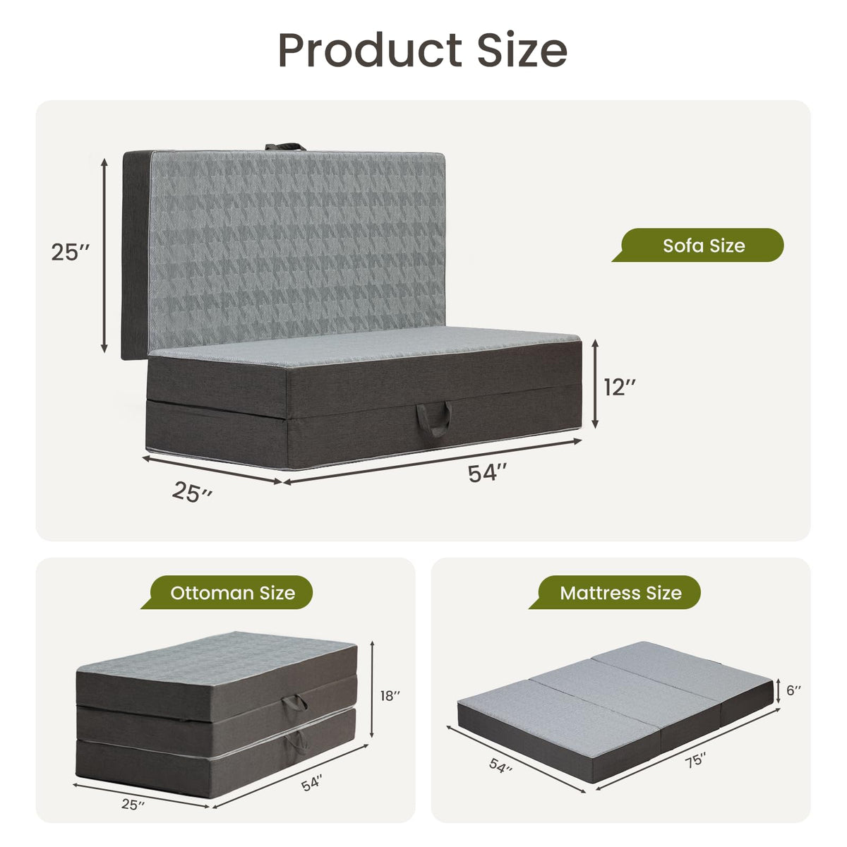 6" Trifold Full Size Memory Foam Mattress Q74808