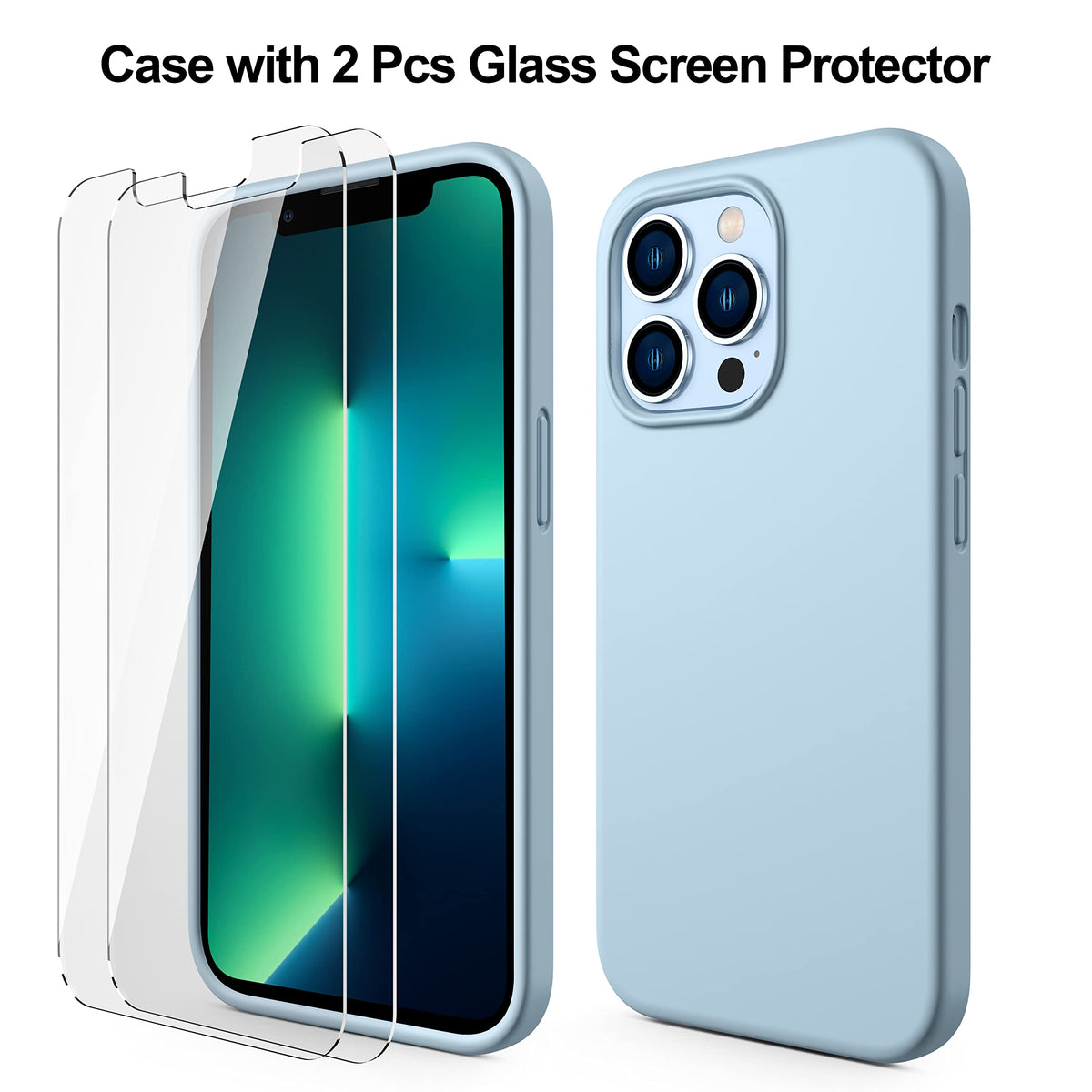 Light Blue Silicone Case with Glass Screen Protectors A8567