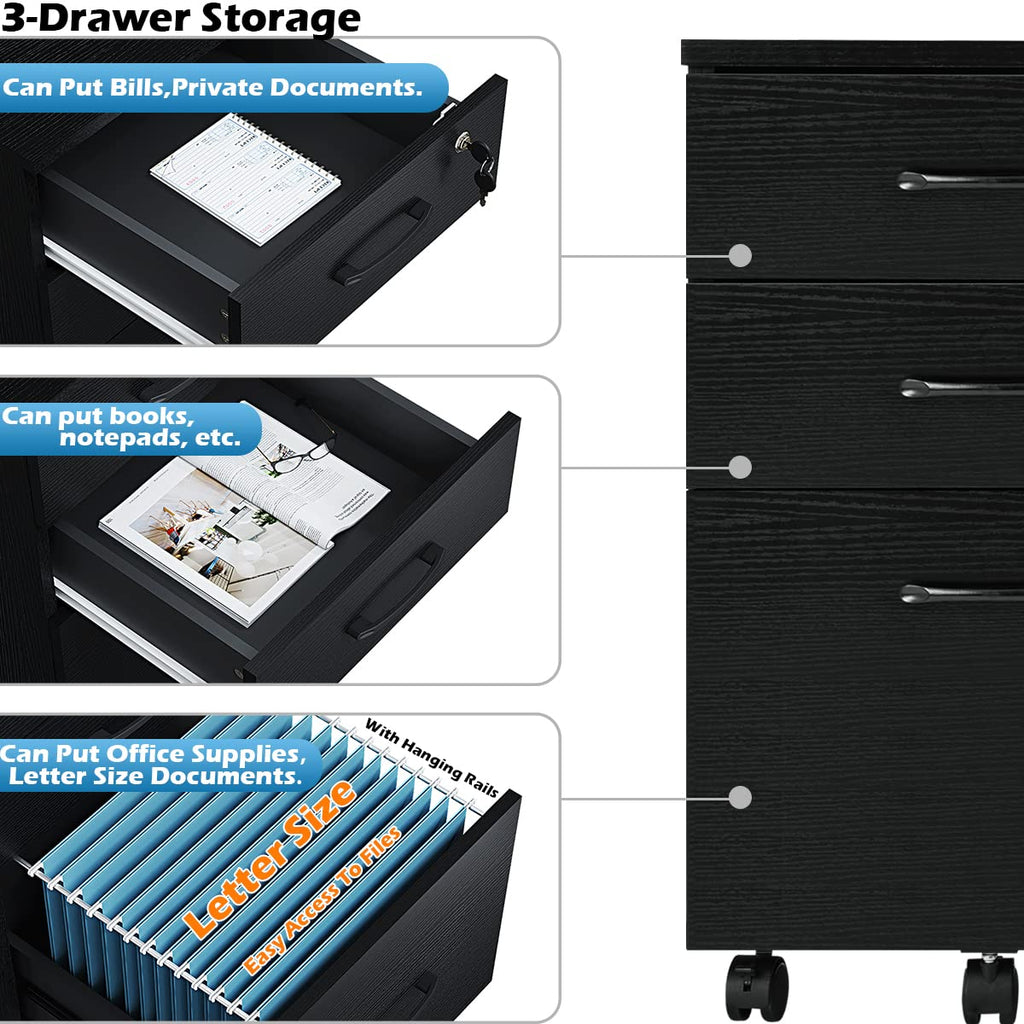 3 Drawer Wood Mobile File Cabinet G7470