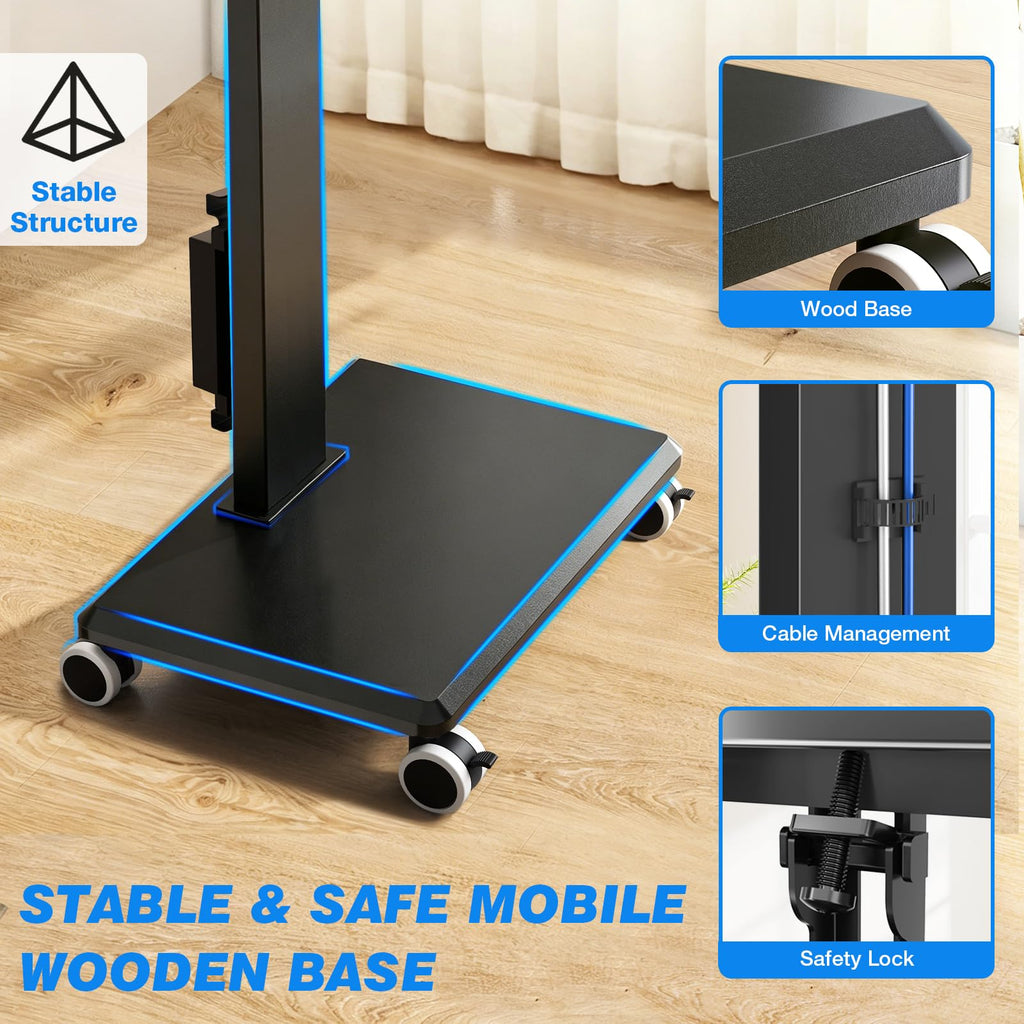 Black Mobile TV Stand 32-75 Inch with Power Outlet and Shelf G7553