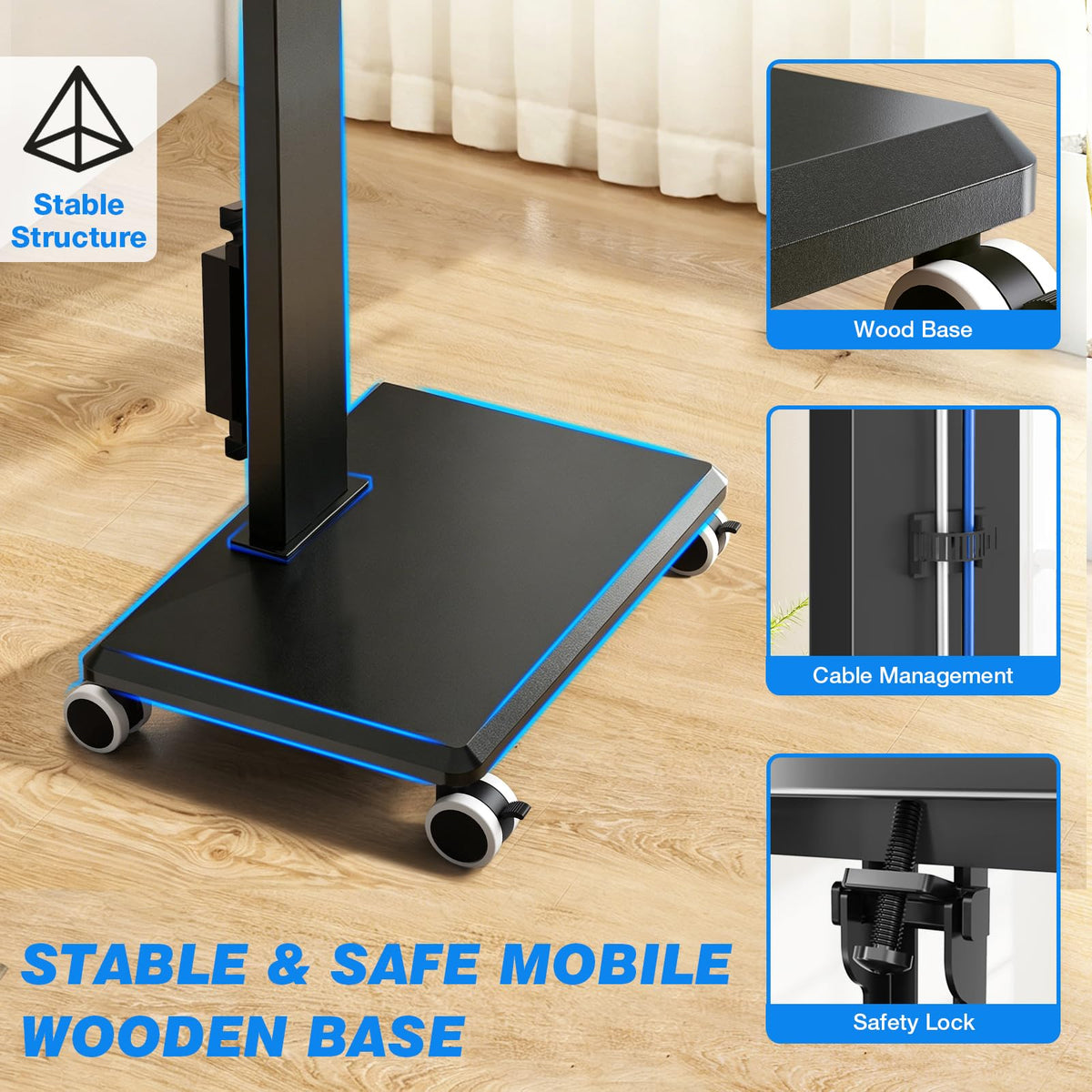 Black Mobile TV Stand 32-75 Inch with Power Outlet and Shelf G7553