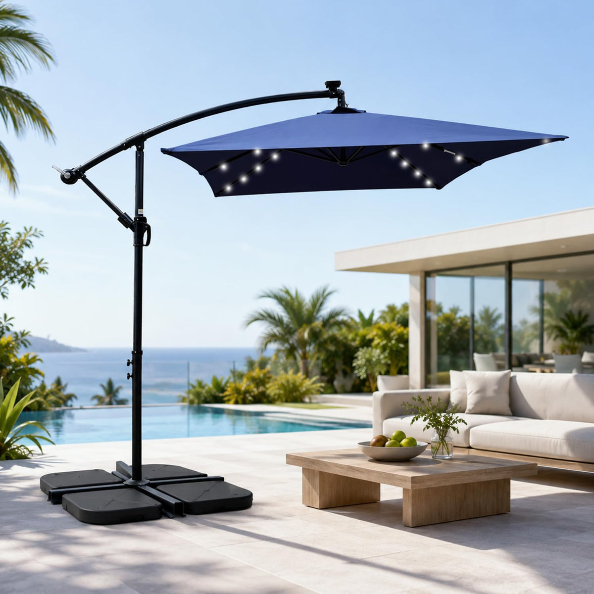 10x6.5FT Navy Blue Solar Patio Umbrella V560172