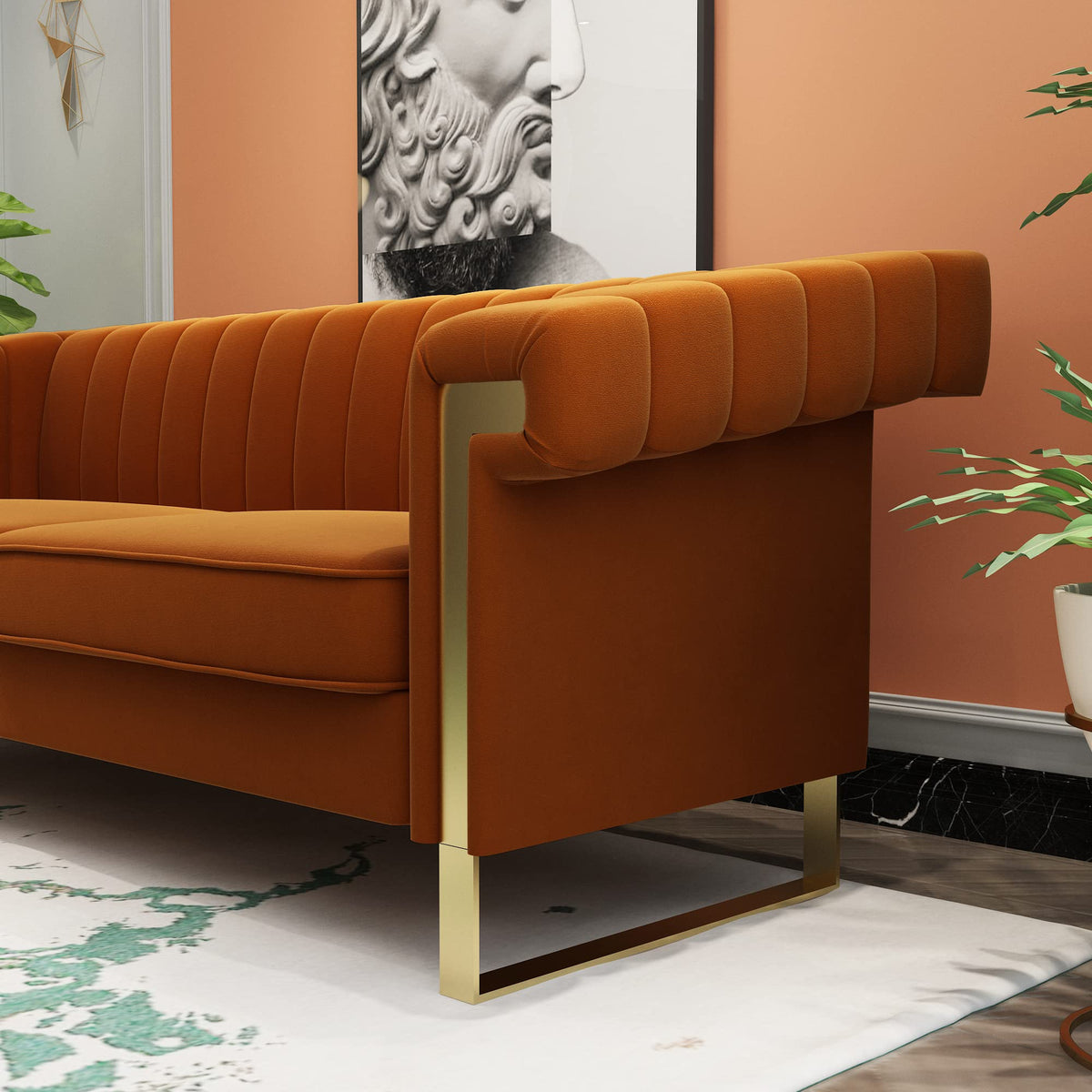 84 Inch Orange Velvet Chesterfield Sofa C888