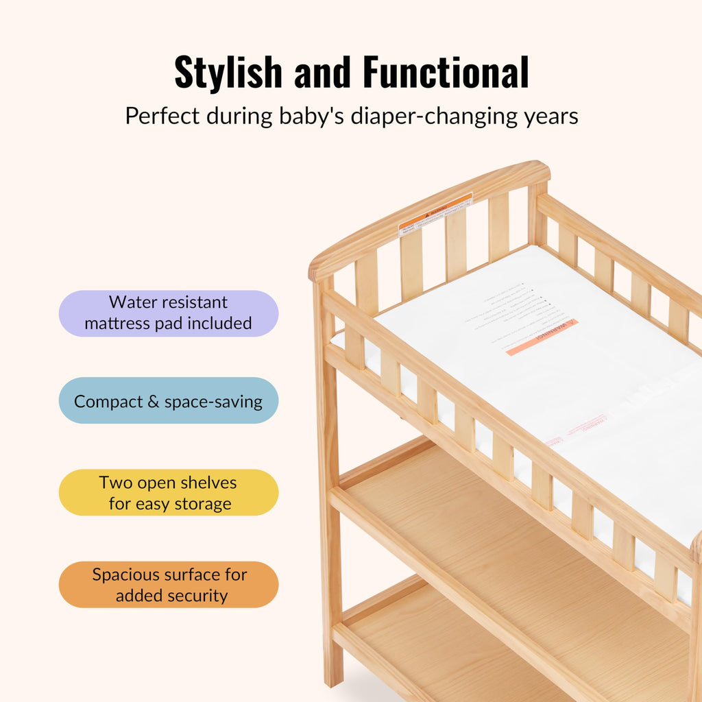 Compact Portable Pinewood Changing Table with Safety Rails Q647057