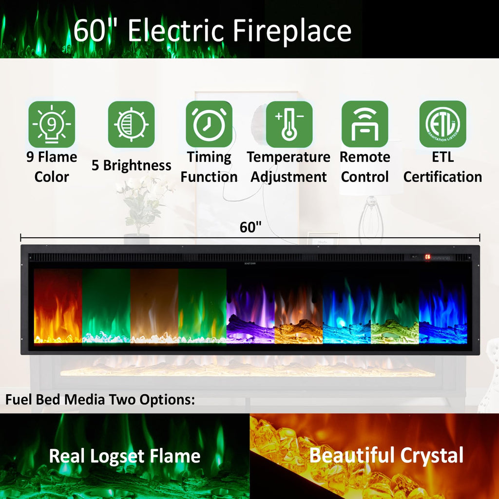 65" Fireplace TV Stand with 60" Glass Electric Fireplace G40918