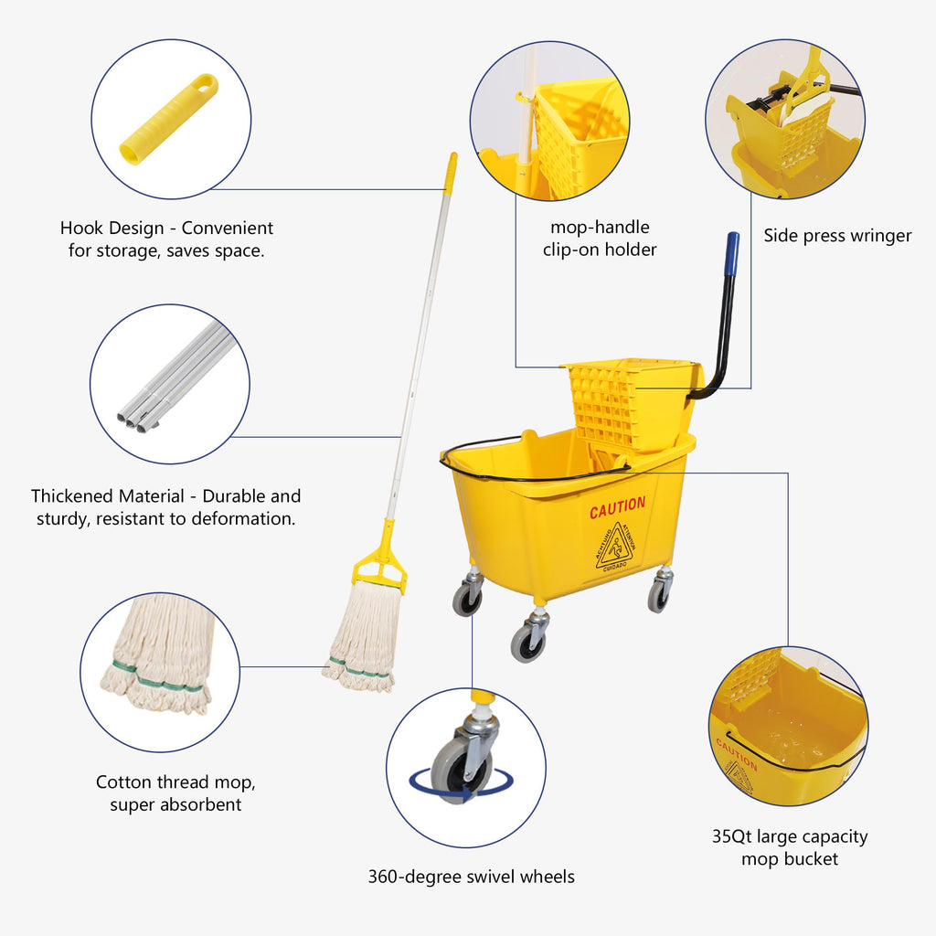 35Qt. Side-Press Mop Bucket and Wringer Combo on Wheels, Yellow X1503