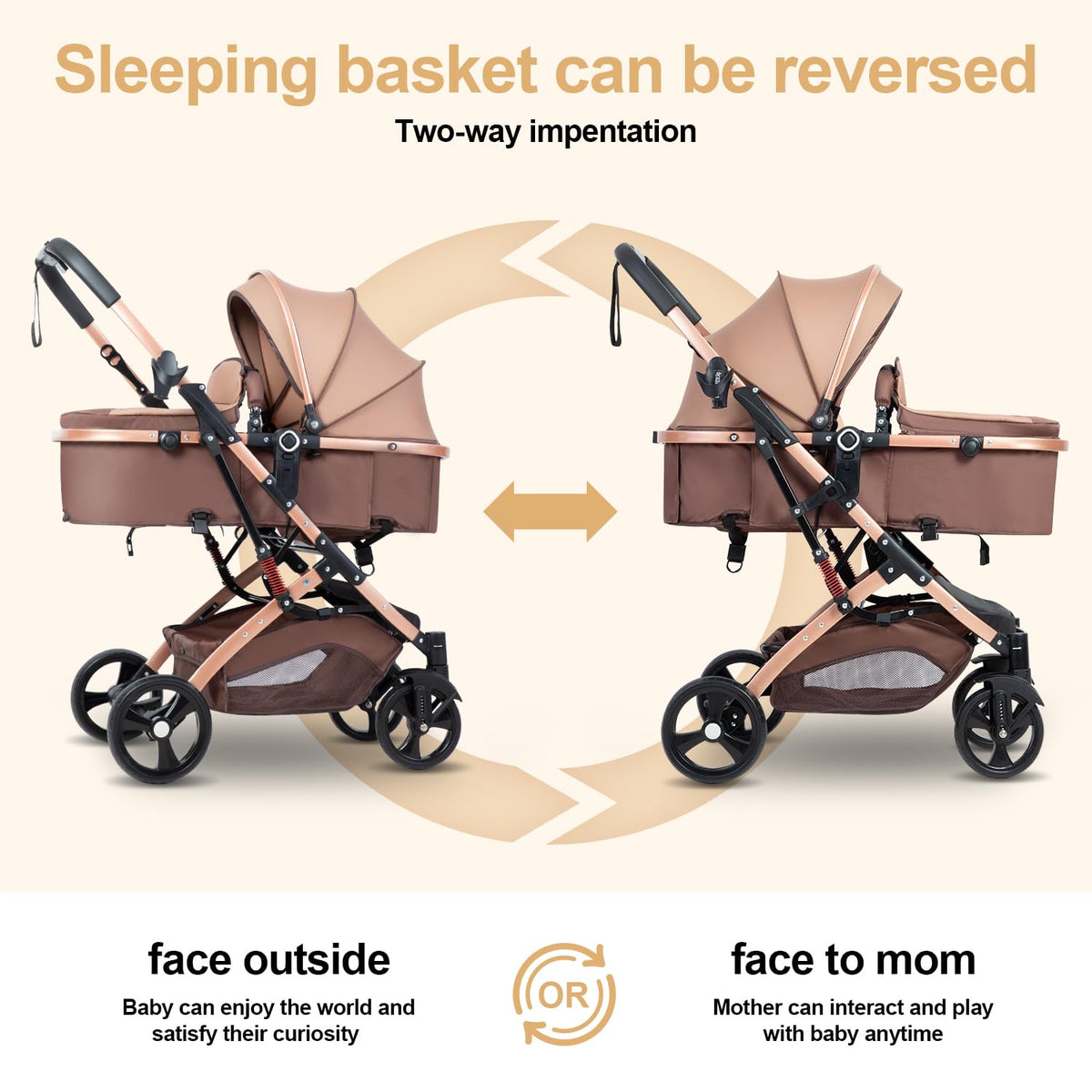 Reversible 2 in 1 Foldable Baby Stroller with Adjustable Backrest E897815