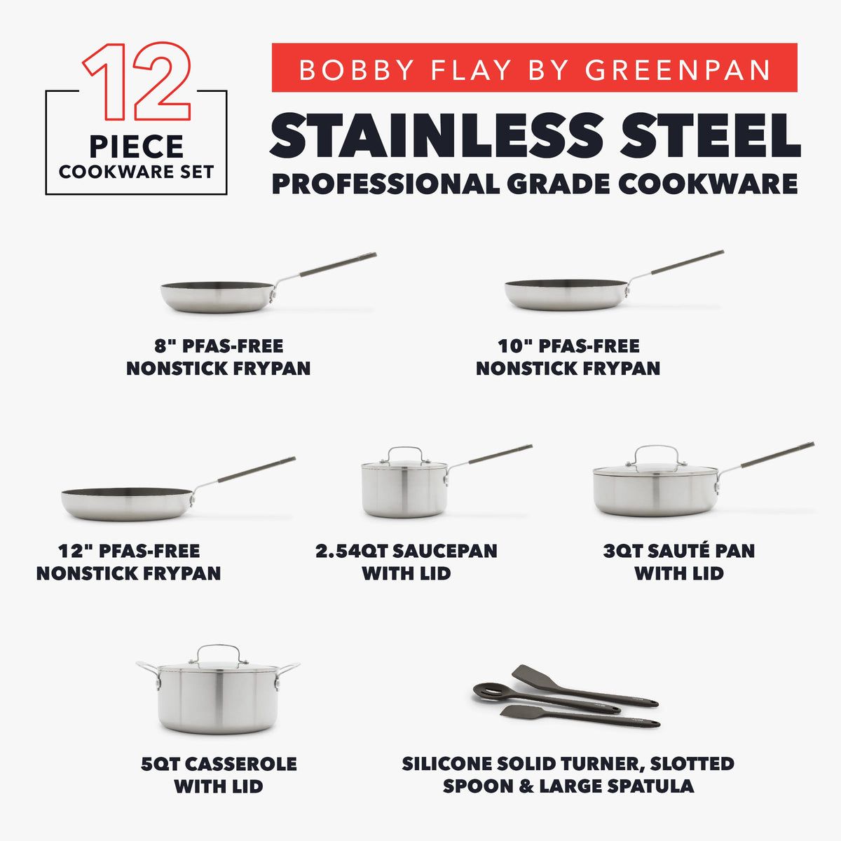 Stainless Steel 12 Piece Nonstick Cookware Set B23871