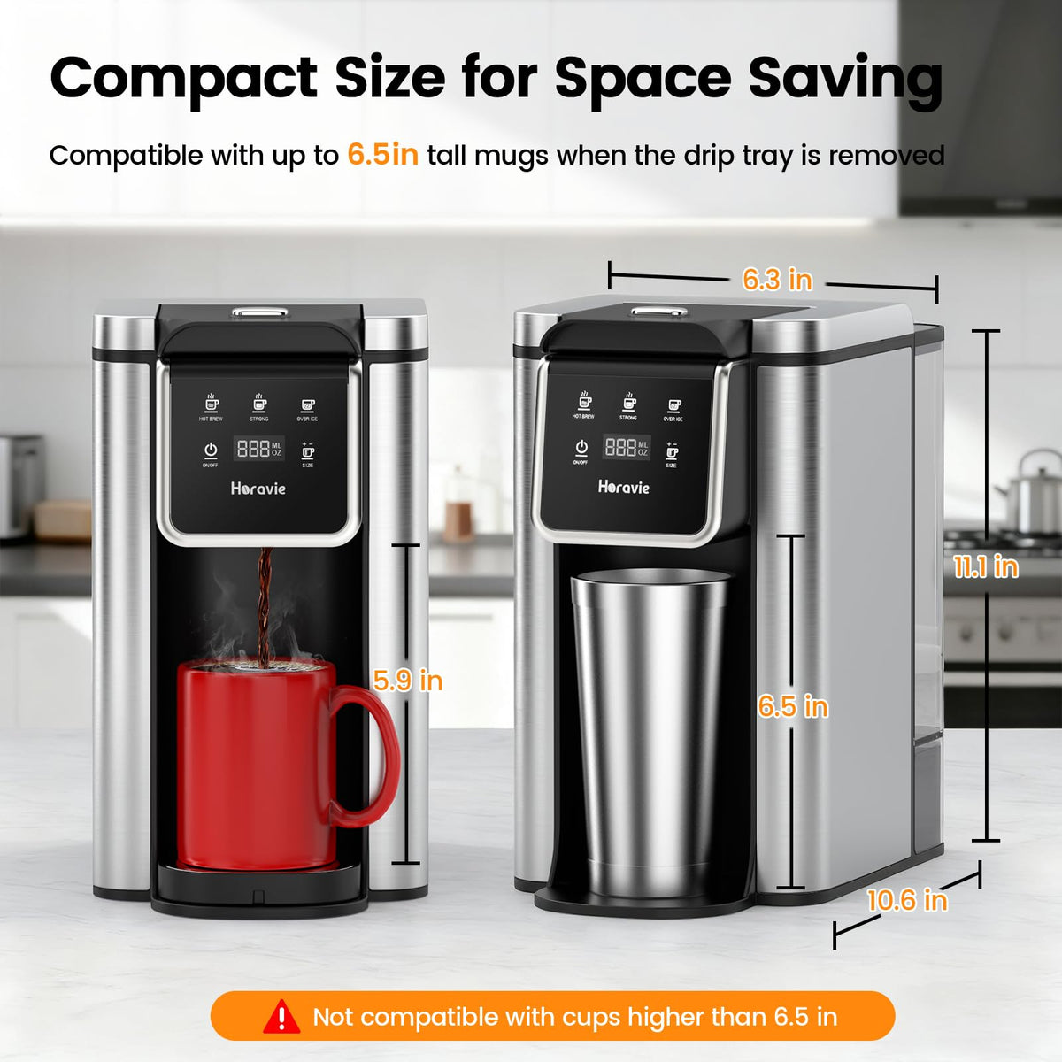 Single Serve Coffee Maker for K-Cup Pod & Grounds, 6 to 14oz Brew Sizes, 50oz Removable Reservoir, Stainless Steel, Black A671