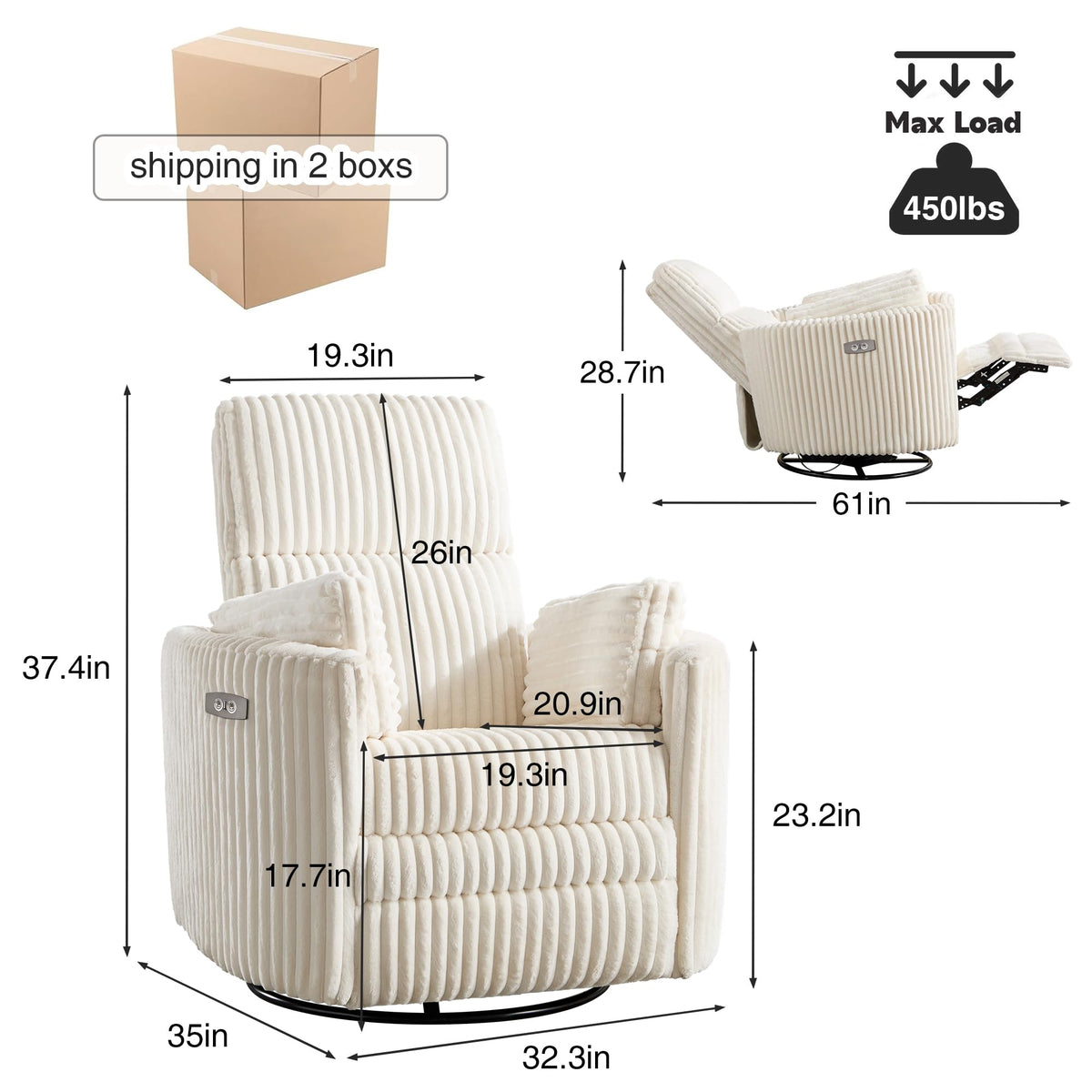 Power Recliner Swivel Glider Rocking Chair with USB Port E93967