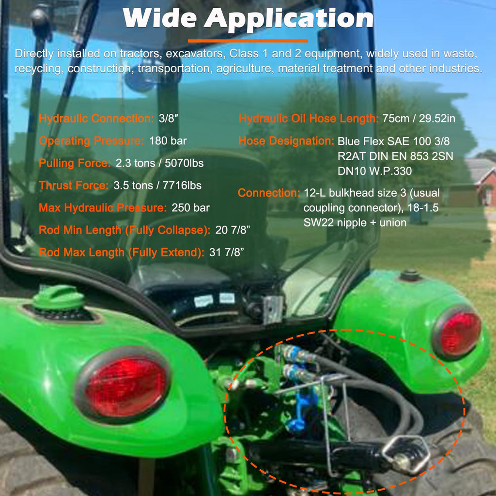 Hydraulic Top Link Cat. 1-1 with Locking Block 20 7/8” - 31 7/8” with 2 x Hose, Two-Way Check Valve Hydraulic Cylinder Set Q191