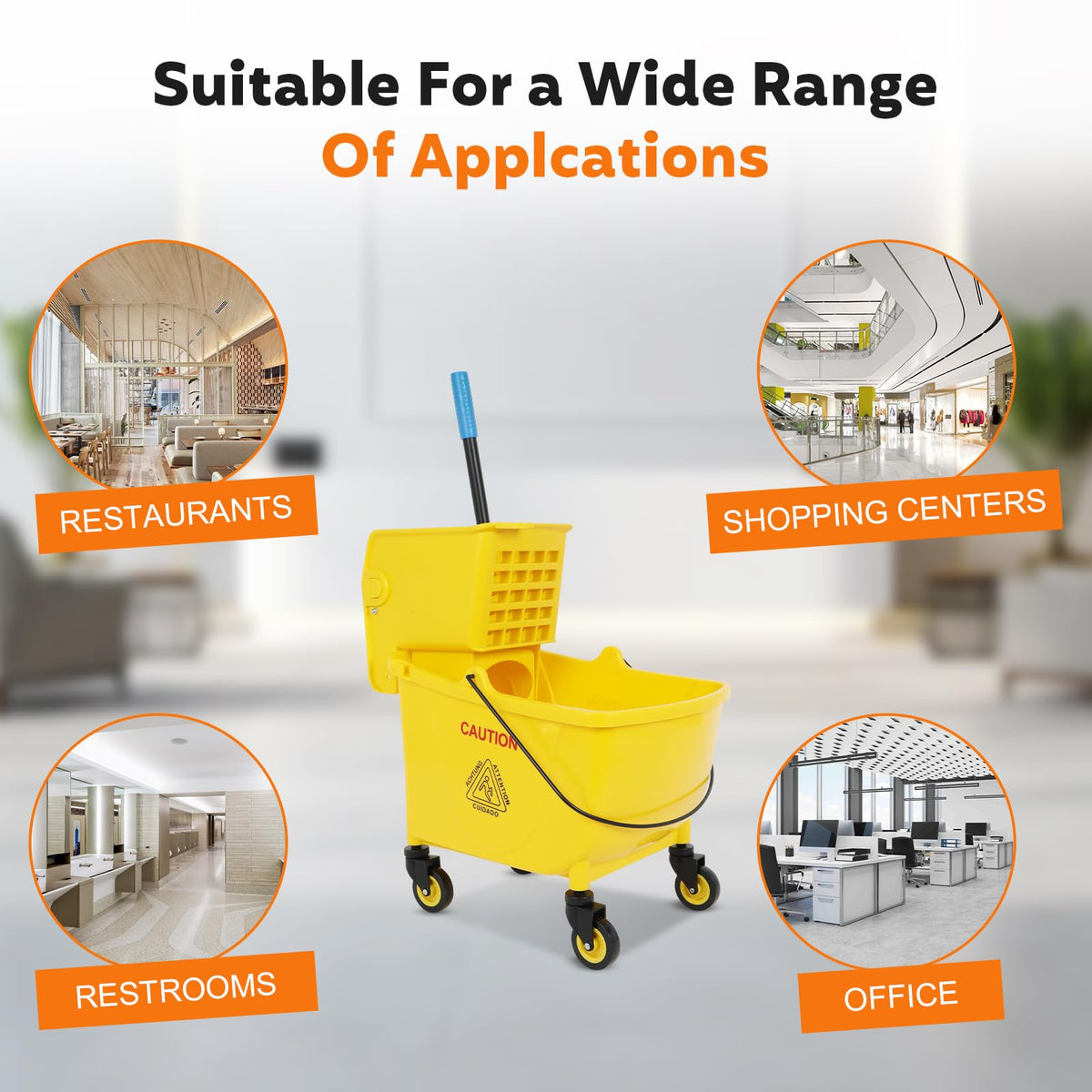 35 Qt Mop Bucket with Side Press Wringer on Wheels H25932