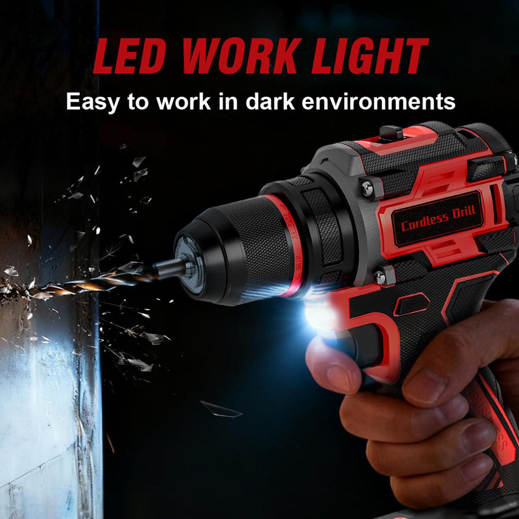 21V Brushless Cordless Drill Set with Charger, 3/8" Keyless Chuck, 87Pcs Accessories Y3742