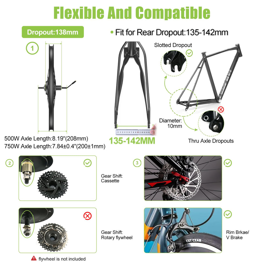 48V 500W 750W Rear Hub Motor Ebike Conversion Kit Y567011