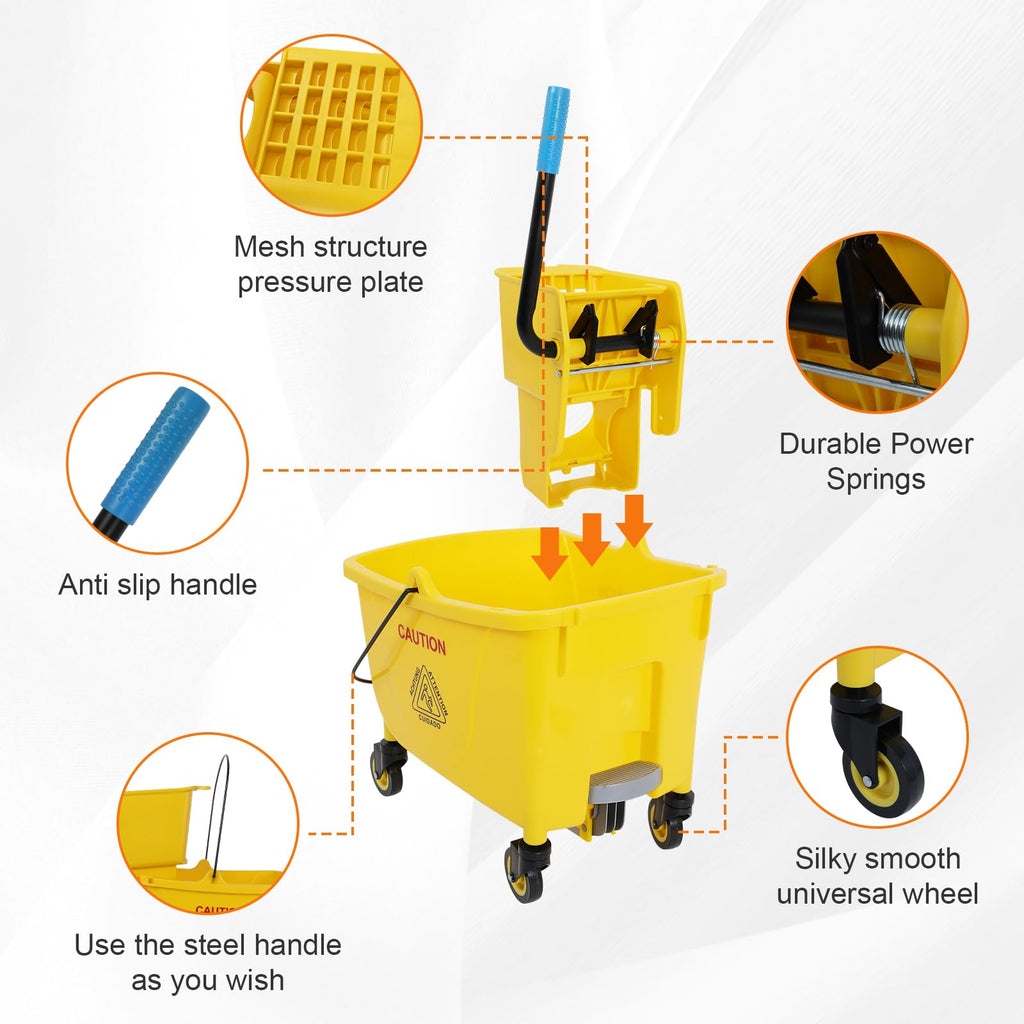 35 Qt Mop Bucket with Side Press Wringer on Wheels H25932