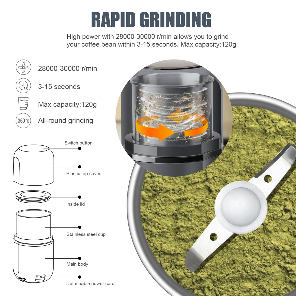 Electric Herb Grinder with Pollen Catcher 7.5" Grey A262327