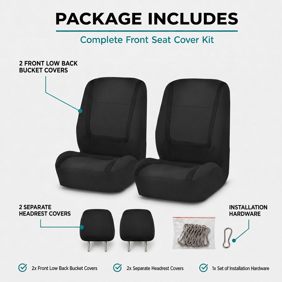 Cloth Car Seat Covers Front Set Black G66374