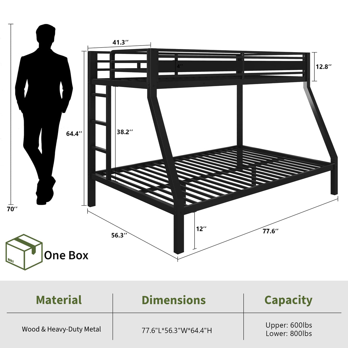 Black Twin Over Full Size Bunk Beds T88455