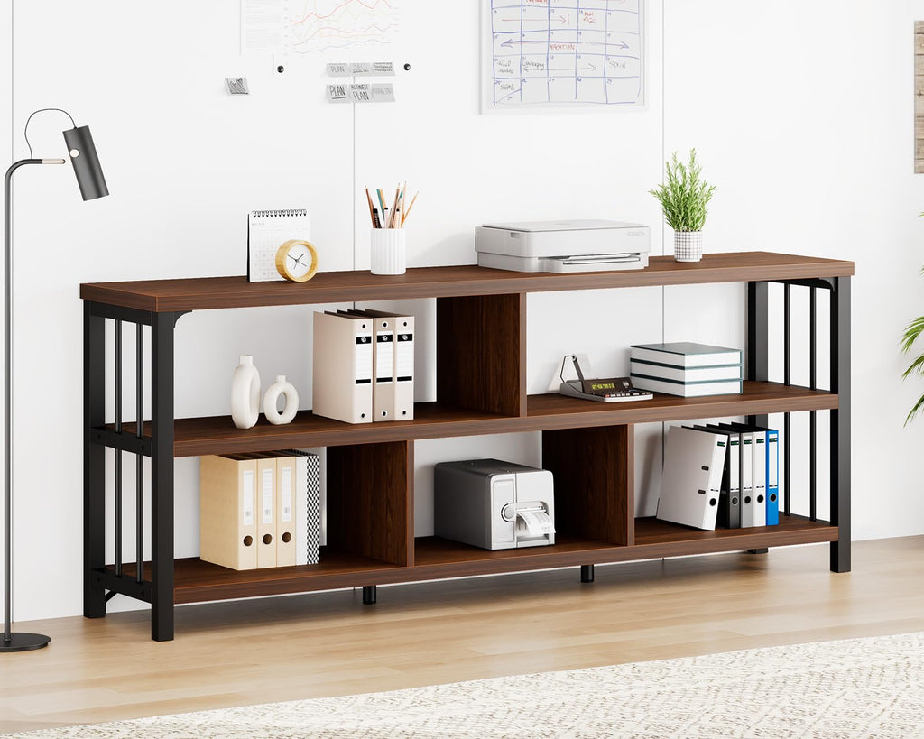 63” Long Low Open Wood Bookshelf F23126