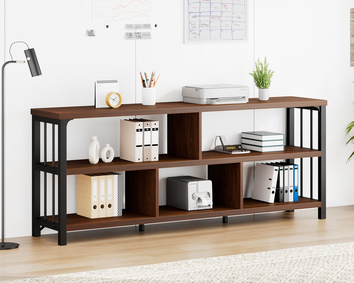 63” Long Low Open Wood Bookshelf F23126