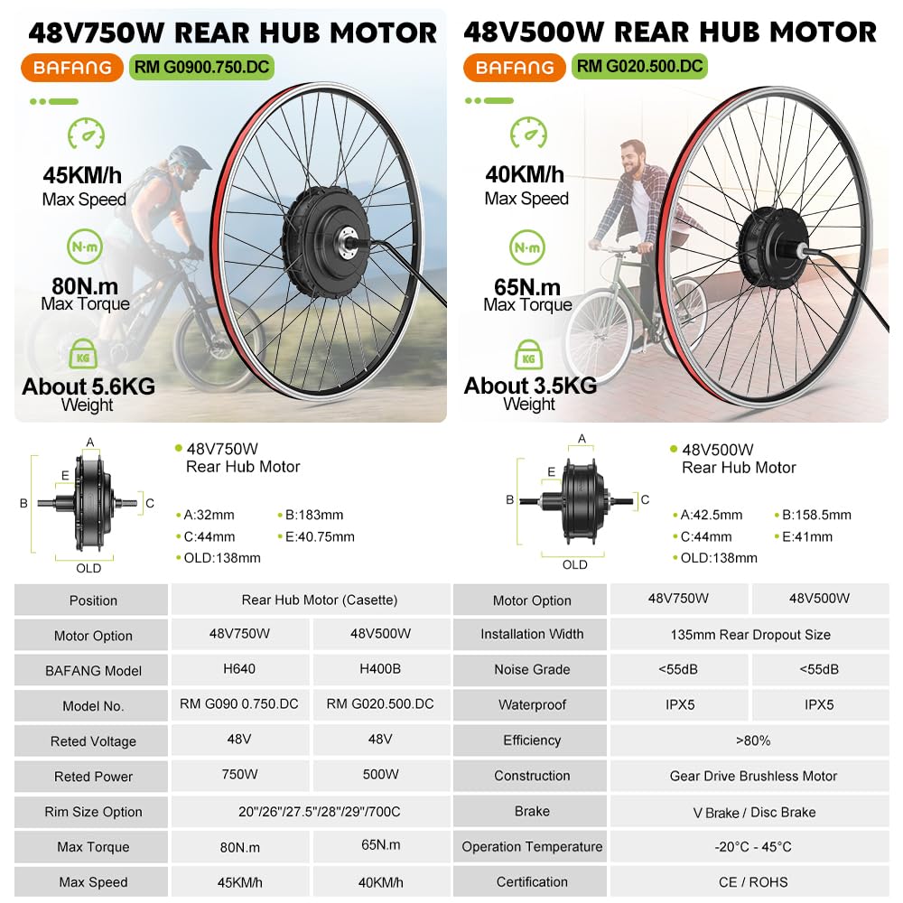48V 500W 750W Rear Hub Motor Ebike Conversion Kit Y567011