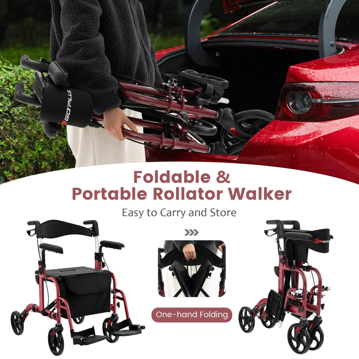 2 in 1 Folding Rollator Walker with Seat N764822