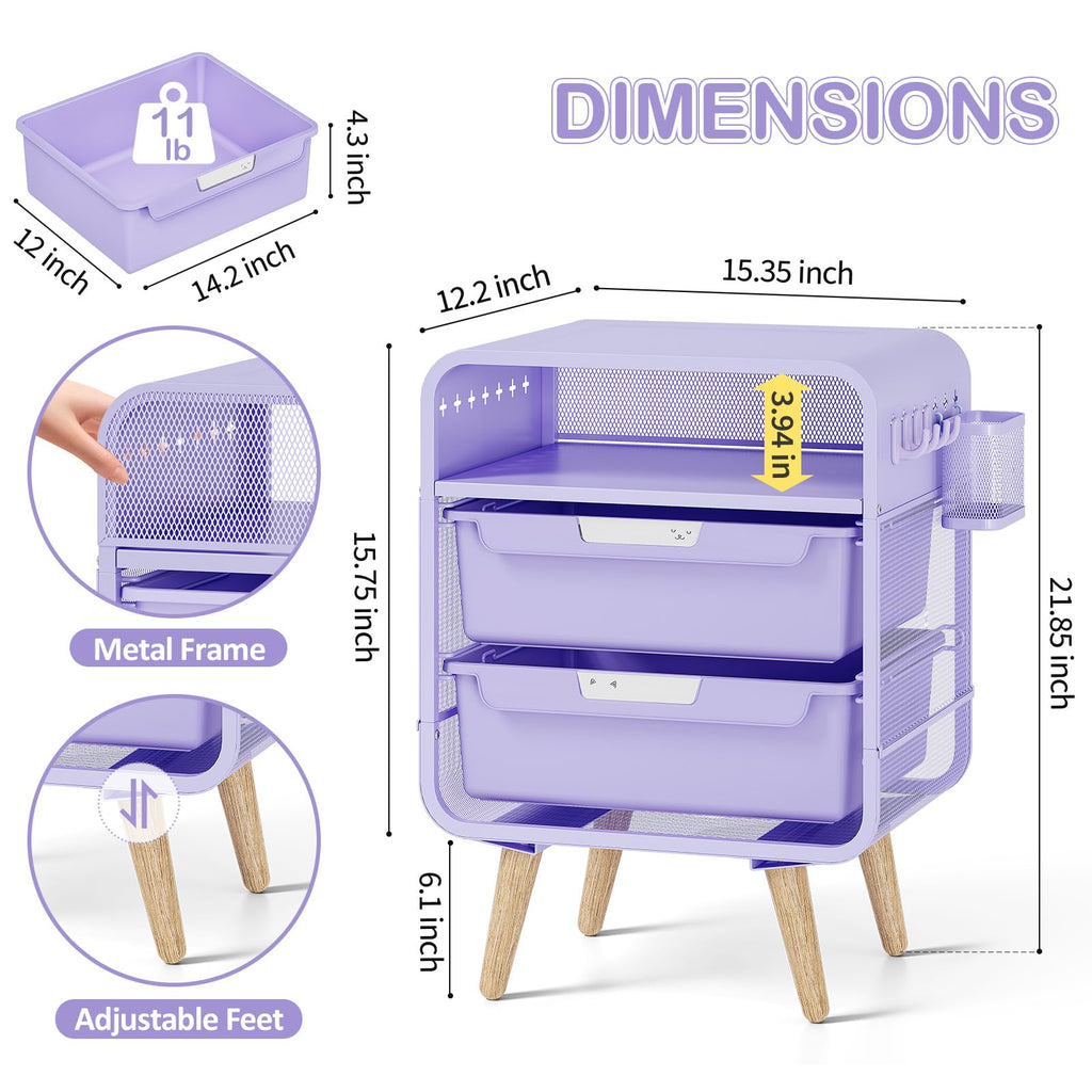 Kids Nightstand, Girls Bedside Table, Night Side Table, Purple U5577
