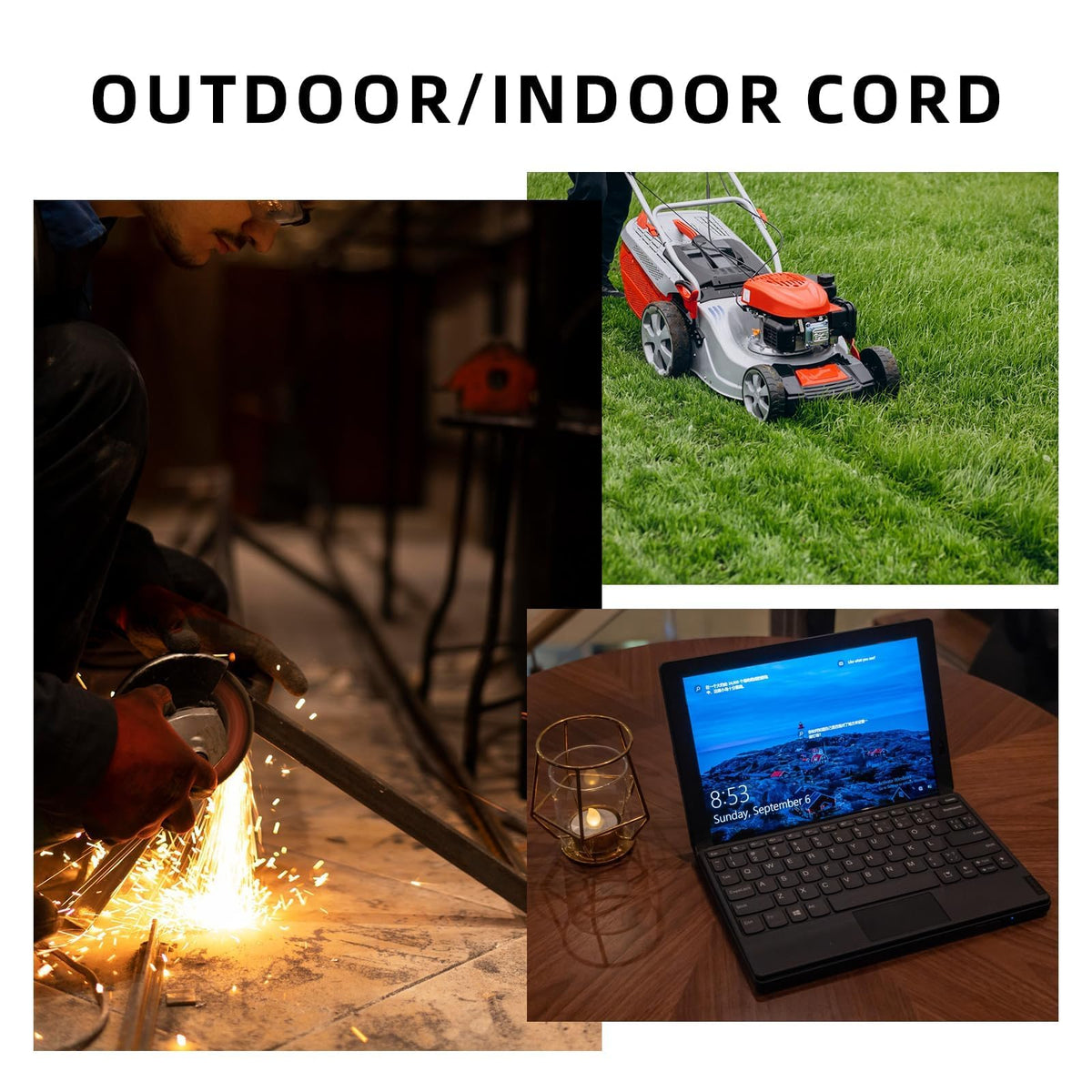 100 Ft Heavy Duty Outdoor Extension Cord, 12/3 SJTW Black 3-Prong F125