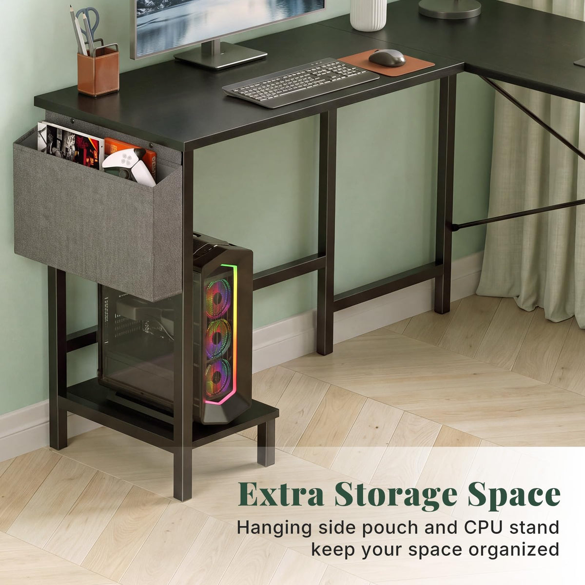 L Shaped Gaming Desk with PC Stand W919165