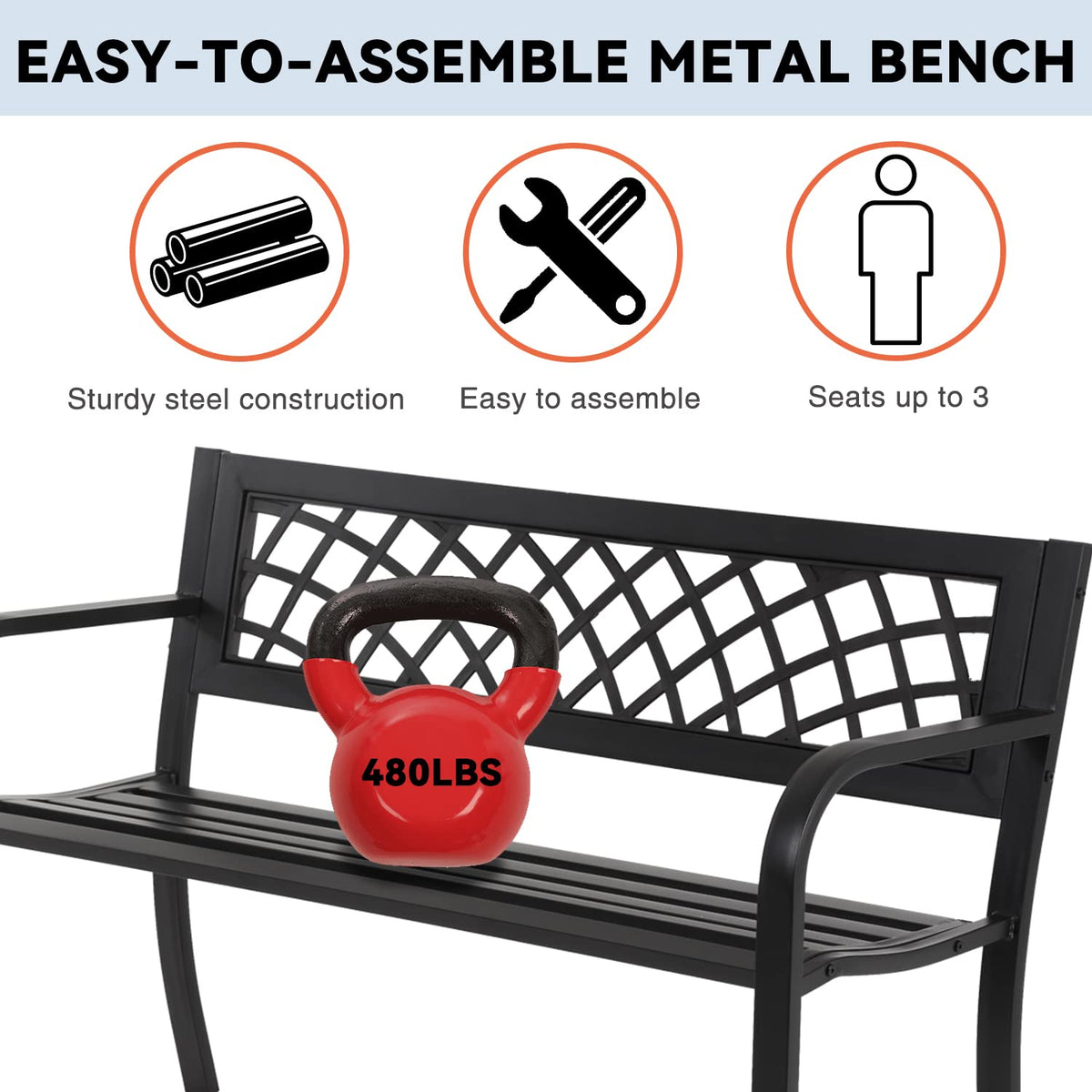 4 Feet Heavy-Duty Metal Patio Bench with Backrest Armrests L999