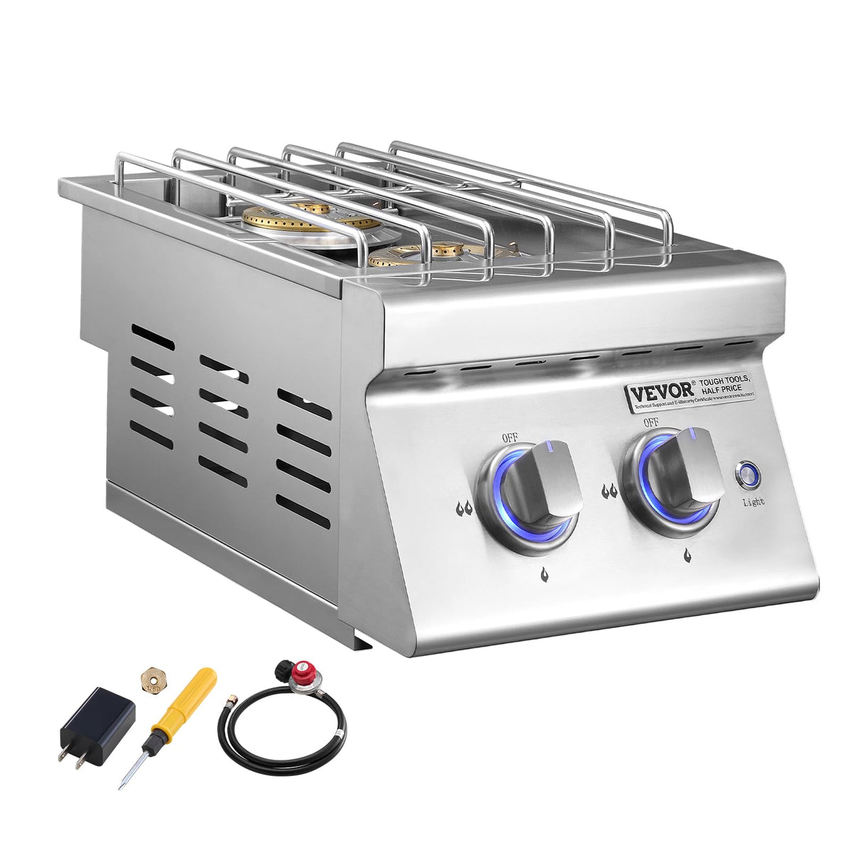 Double Side Burners, 2 x 17,000BTU Liquid Propane, Convertible to Natural Gas, 304 Stainless Steel Built-in G8983