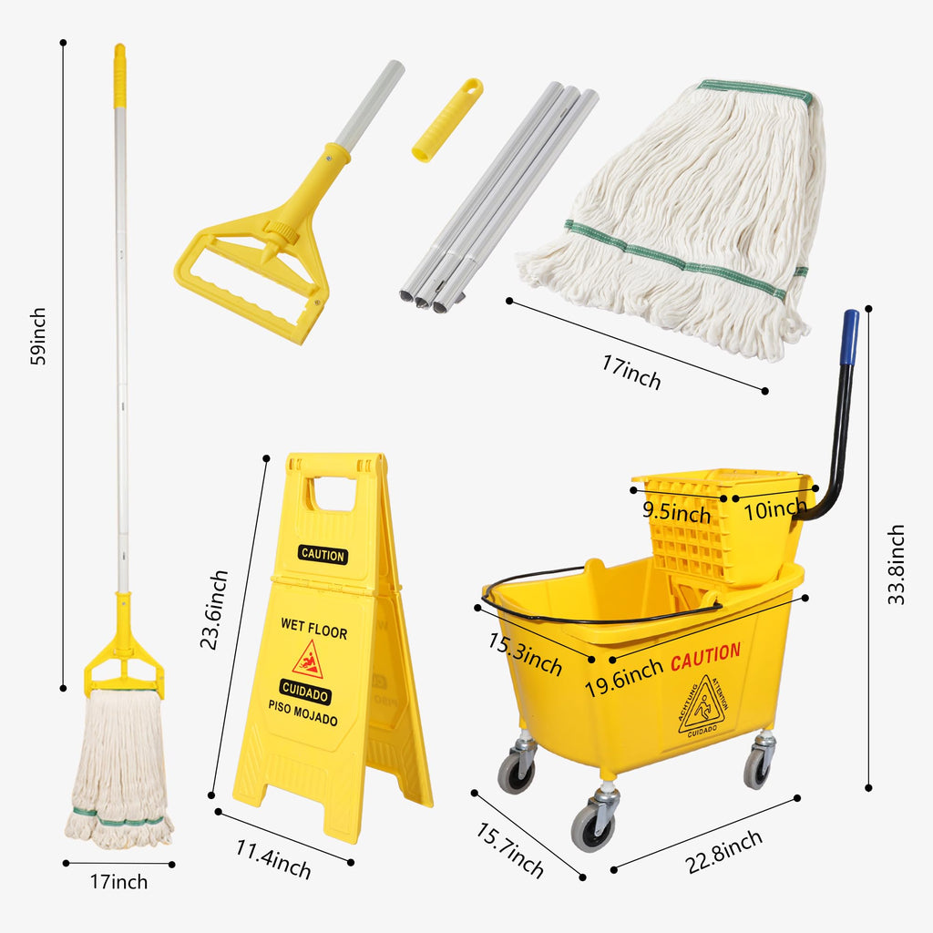 35Qt. Side-Press Mop Bucket and Wringer Combo on Wheels, Yellow X1503