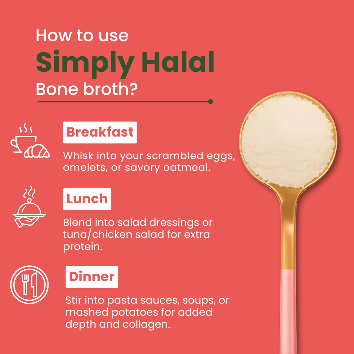 Halal Bone Broth Protein Powder, Grass-Fed Hydrolyzed Collagen, 25 Servings 16 Oz Q49613