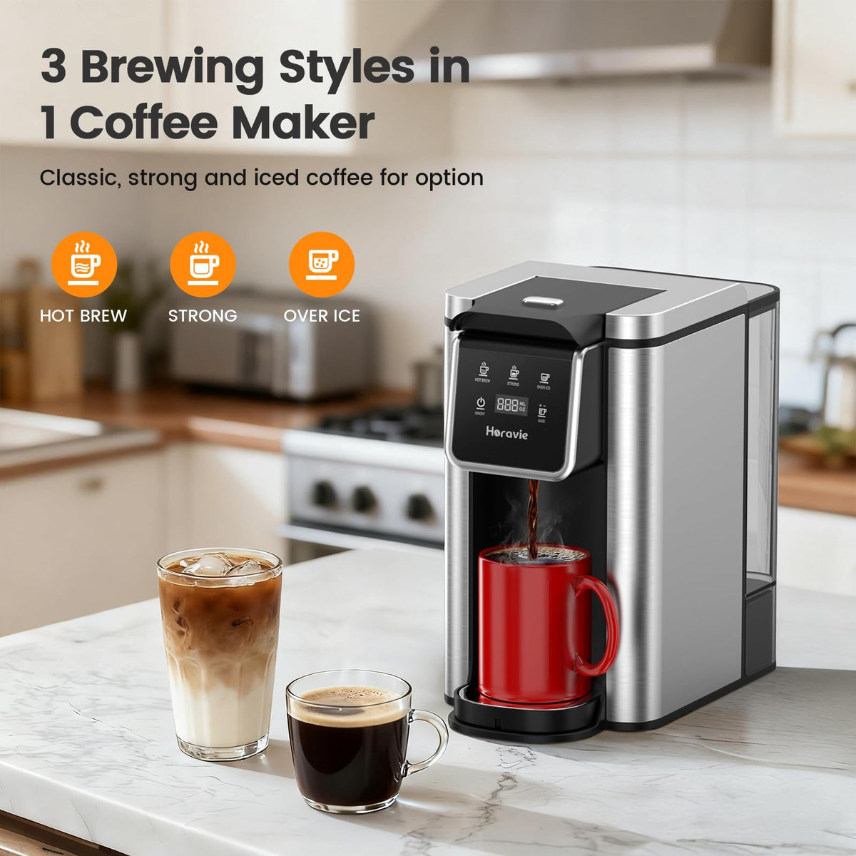 Single Serve Coffee Maker for K-Cup Pod & Grounds, 6 to 14oz Brew Sizes, 50oz Removable Reservoir, Stainless Steel, Black A671