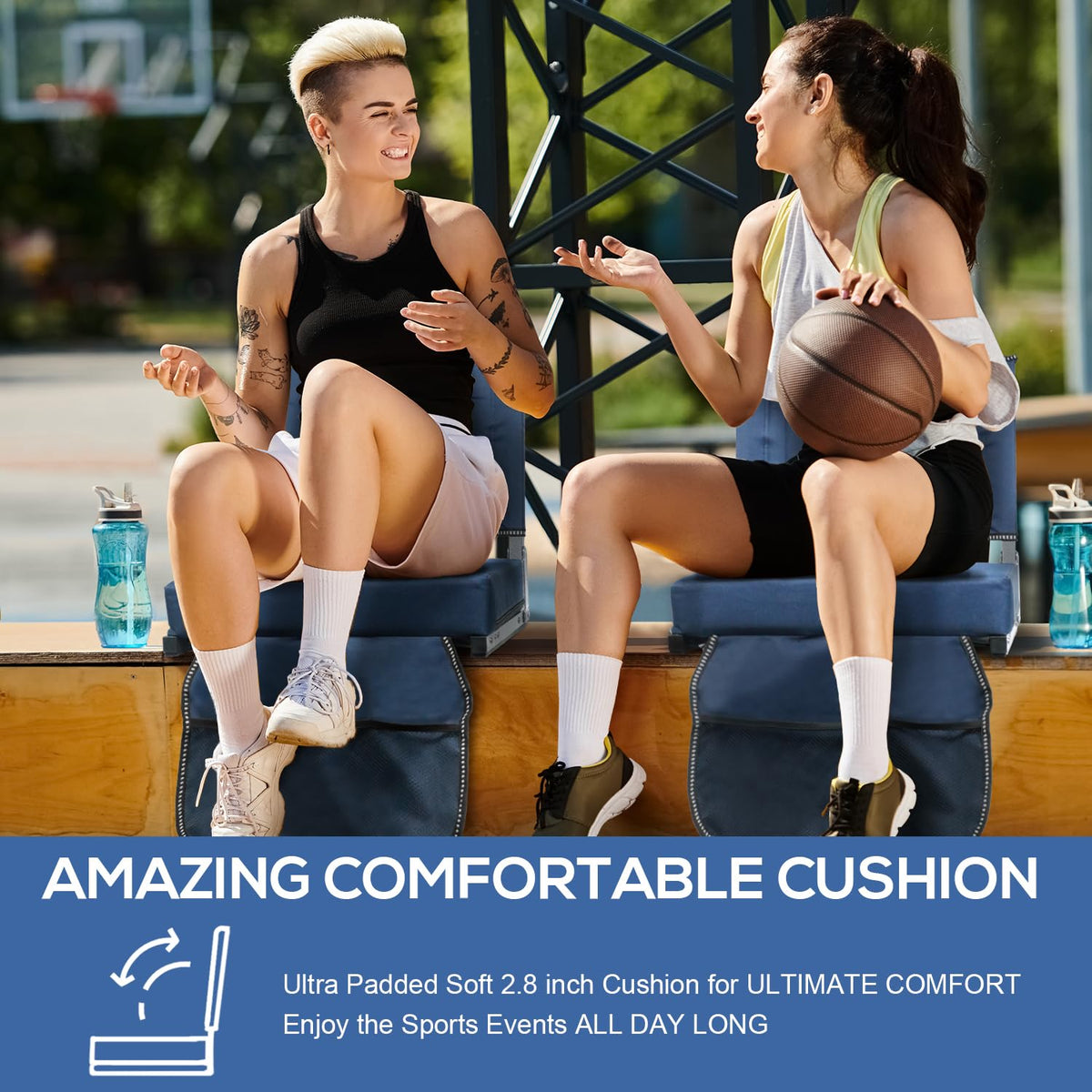 Portable Folding Stadium Seats with Back Support and Cushion, Navy, 2Pack L213548
