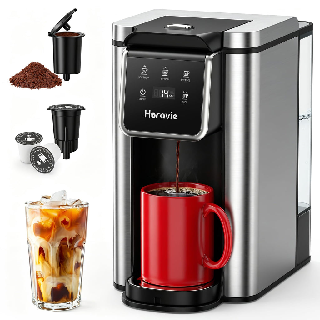 Single Serve Coffee Maker for K-Cup Pod & Grounds, 6 to 14oz Brew Sizes, 50oz Removable Reservoir, Stainless Steel, Black A671