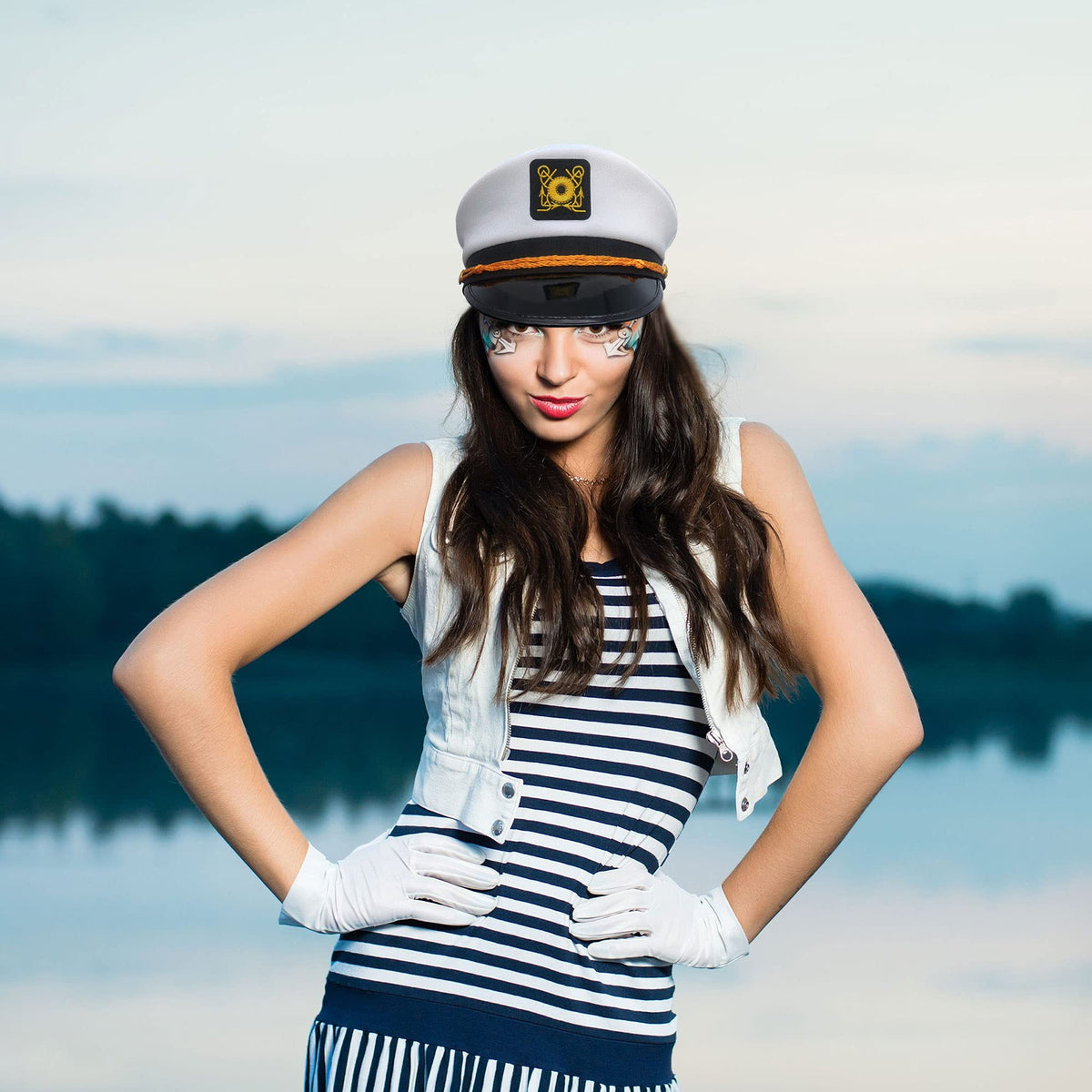 White Adjustable Captain Hats 30 Pack F282560
