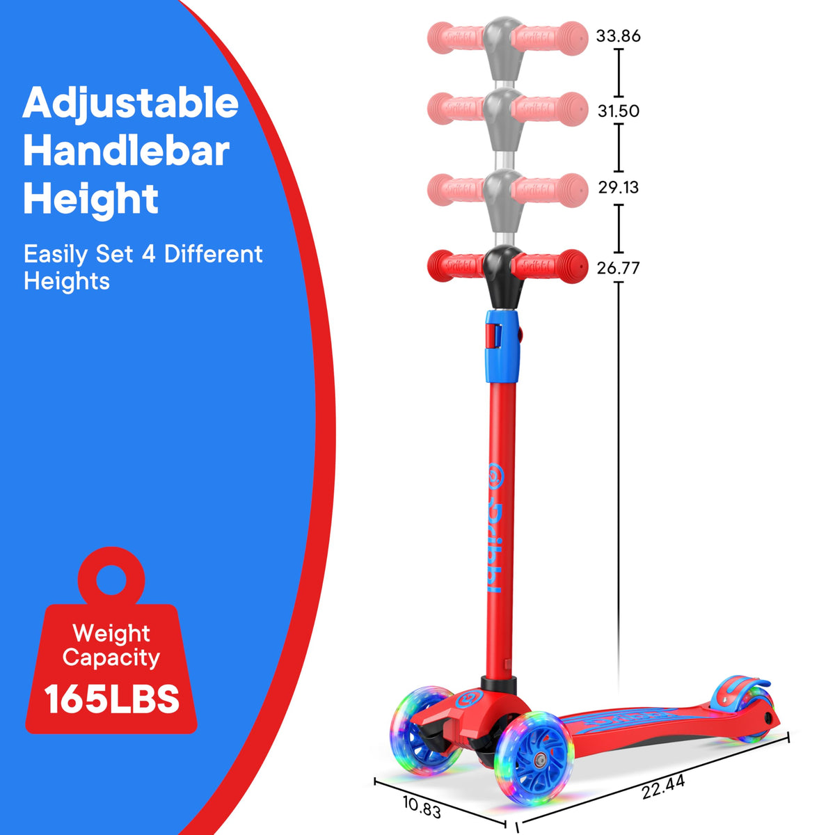 3-Wheel Kids Scooter Adjustable Height Anti-Slip Deck Red and Blue N98427