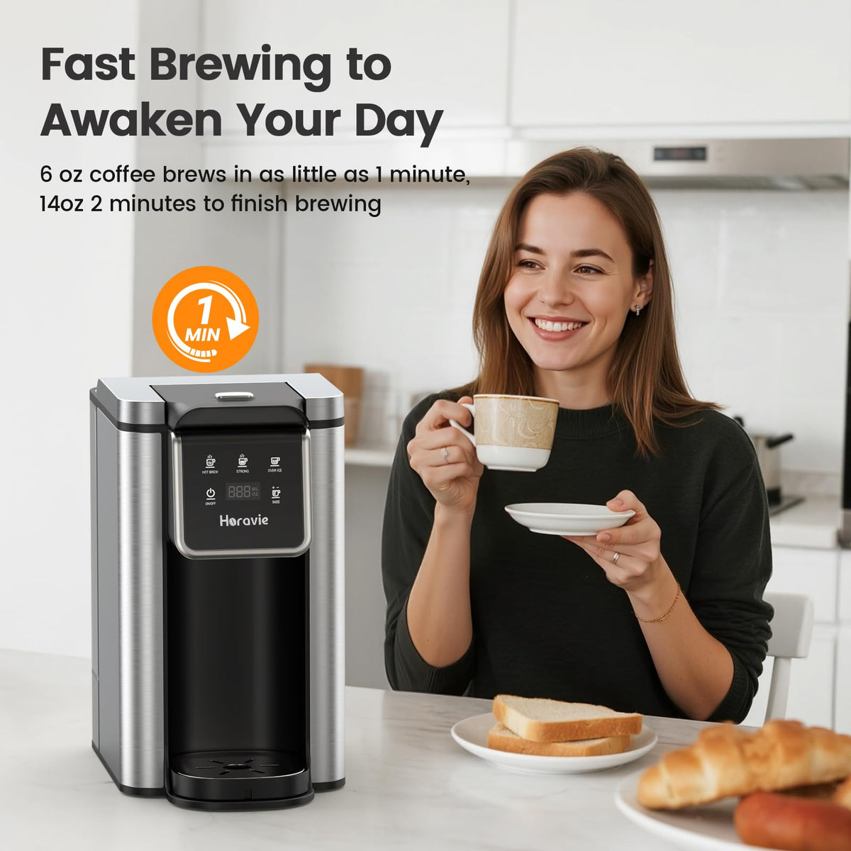 Single Serve Coffee Maker for K-Cup Pod & Grounds, 6 to 14oz Brew Sizes, 50oz Removable Reservoir, Stainless Steel, Black A671