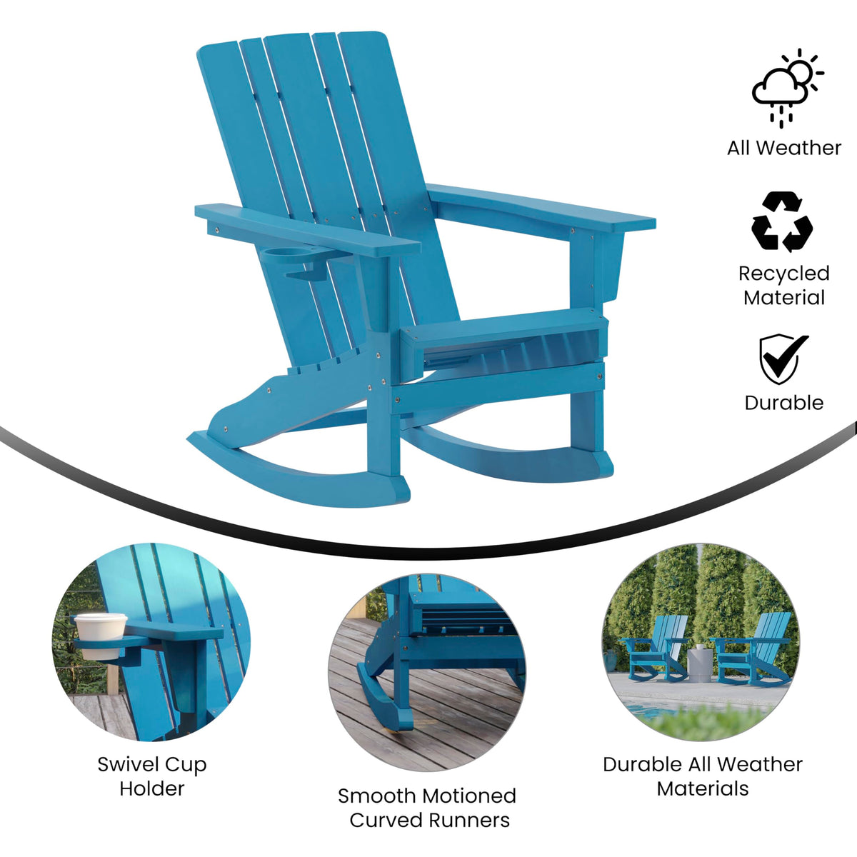 Blue Weather Resistant Poly Resin Adirondack Rocking Chair E49444
